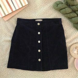Navy Blue Corduroy Button Mini Skirt